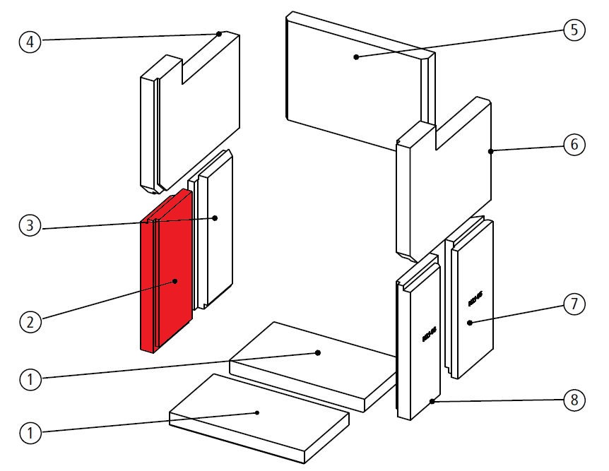 Leda Brillant H2 W Seitenstein links vorne unten B Schamottestein