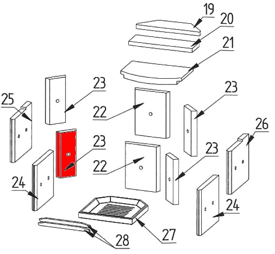 Fireplace Como Plus Seitenstein links unten hinten Vermiculitestein