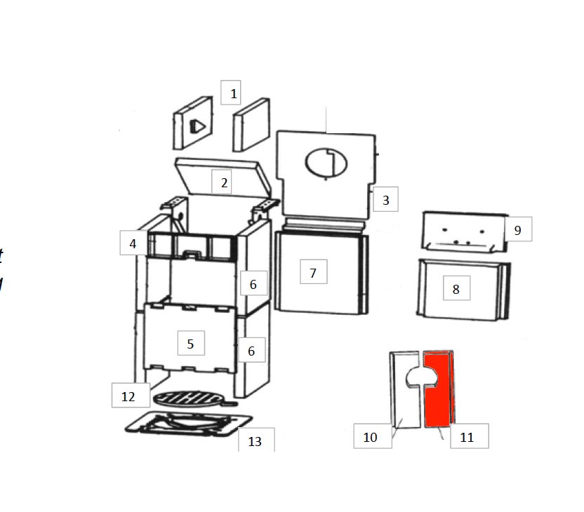 Wamsler Calor S/A Abschirmung hinten rechts Feuerraumstein