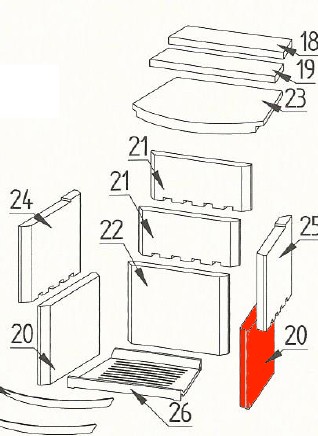 Fireplace Delos Rondo Ker Seitenstein rechts unten Vermiculitestein